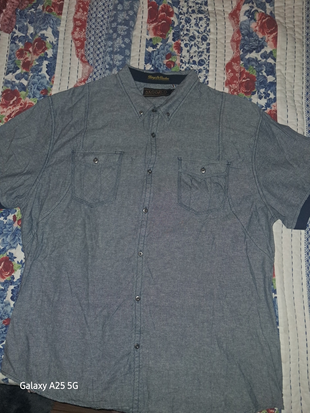 Akoo Men's Short-Sleeve Button-Down Shirt — Chambray Blue